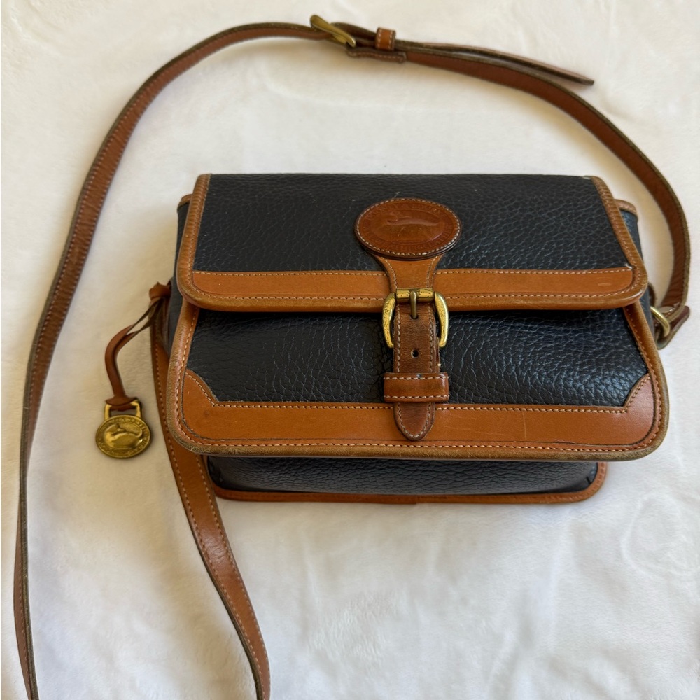 Dooney and Bourke Black and Brown Leather Crossbody Bag